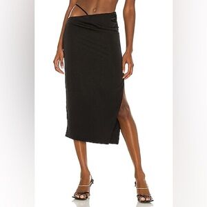 Revolve | H:ours h.ours Sonnie Asymmetrical Midi Skirt in Black side slit size M